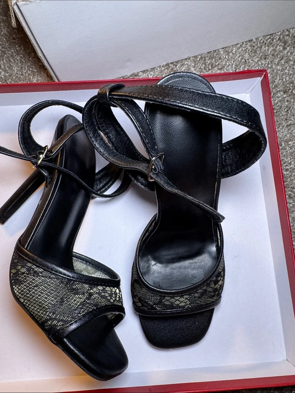 Black Lace Ankle-Strap High Heel Sandals